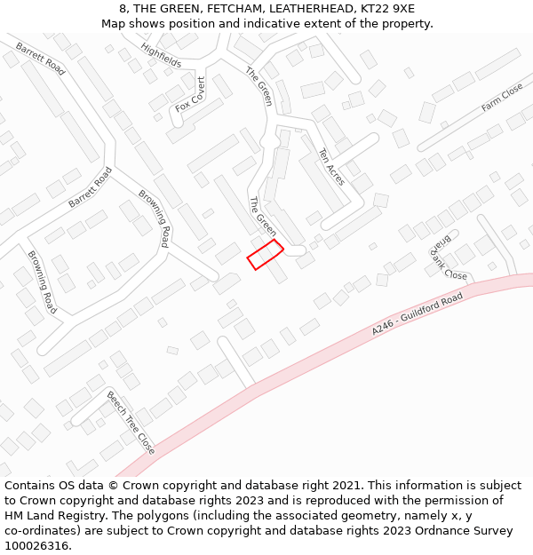 8, THE GREEN, FETCHAM, LEATHERHEAD, KT22 9XE: Location map and indicative extent of plot