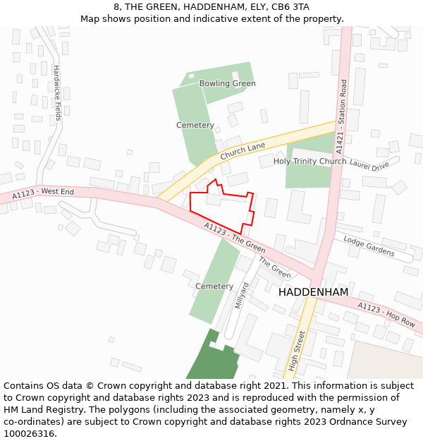 8, THE GREEN, HADDENHAM, ELY, CB6 3TA: Location map and indicative extent of plot