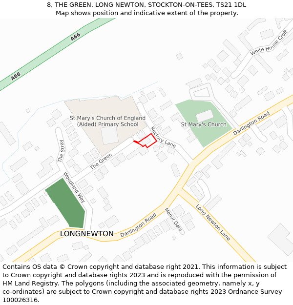 8, THE GREEN, LONG NEWTON, STOCKTON-ON-TEES, TS21 1DL: Location map and indicative extent of plot