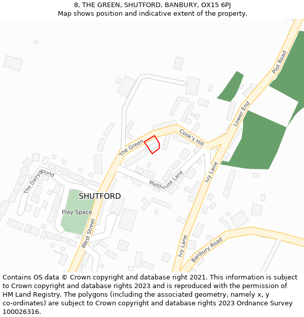 8, THE GREEN, SHUTFORD, BANBURY, OX15 6PJ: Location map and indicative extent of plot