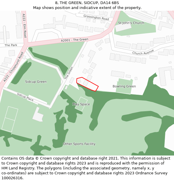 8, THE GREEN, SIDCUP, DA14 6BS: Location map and indicative extent of plot