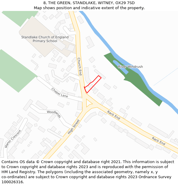 8, THE GREEN, STANDLAKE, WITNEY, OX29 7SD: Location map and indicative extent of plot