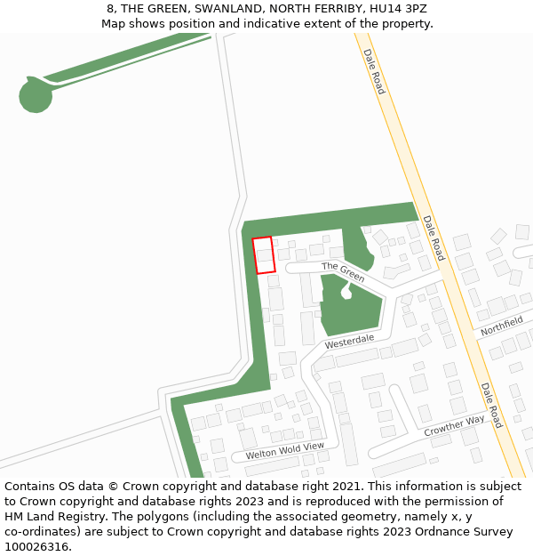 8, THE GREEN, SWANLAND, NORTH FERRIBY, HU14 3PZ: Location map and indicative extent of plot