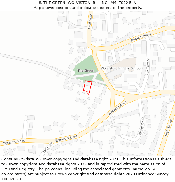 8, THE GREEN, WOLVISTON, BILLINGHAM, TS22 5LN: Location map and indicative extent of plot