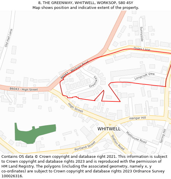 8, THE GREENWAY, WHITWELL, WORKSOP, S80 4SY: Location map and indicative extent of plot
