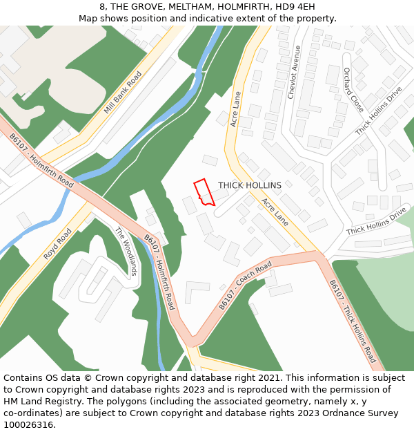 8, THE GROVE, MELTHAM, HOLMFIRTH, HD9 4EH: Location map and indicative extent of plot