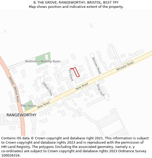 8, THE GROVE, RANGEWORTHY, BRISTOL, BS37 7PY: Location map and indicative extent of plot