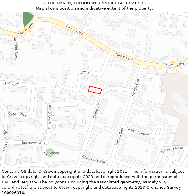 8, THE HAVEN, FULBOURN, CAMBRIDGE, CB21 5BG: Location map and indicative extent of plot