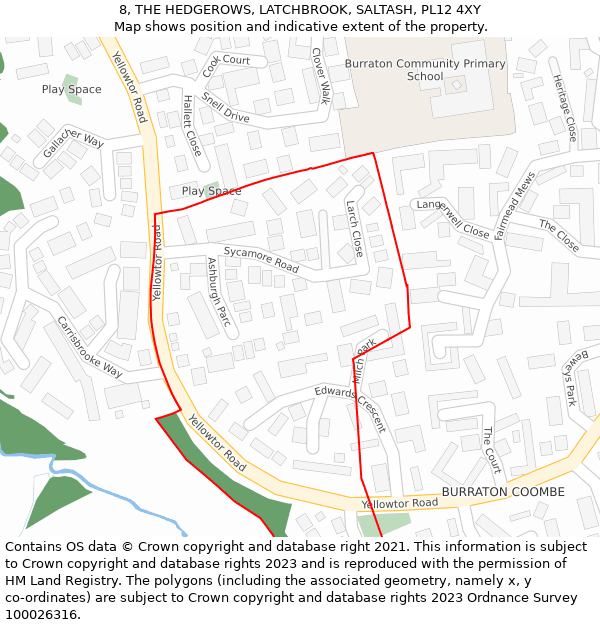 8, THE HEDGEROWS, LATCHBROOK, SALTASH, PL12 4XY: Location map and indicative extent of plot