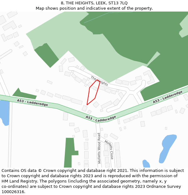 8, THE HEIGHTS, LEEK, ST13 7LQ: Location map and indicative extent of plot