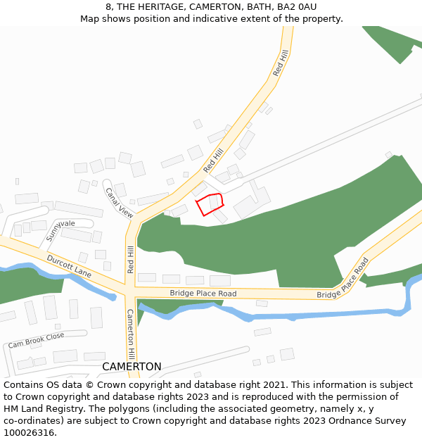 8, THE HERITAGE, CAMERTON, BATH, BA2 0AU: Location map and indicative extent of plot