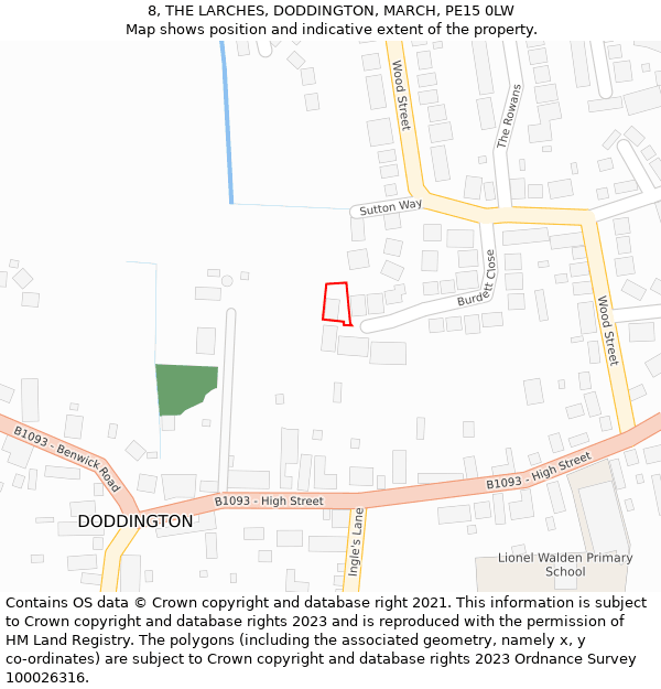 8, THE LARCHES, DODDINGTON, MARCH, PE15 0LW: Location map and indicative extent of plot