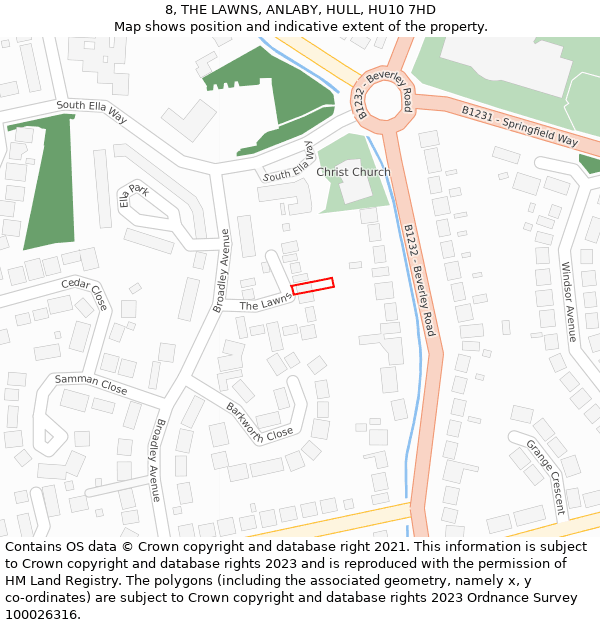 8, THE LAWNS, ANLABY, HULL, HU10 7HD: Location map and indicative extent of plot