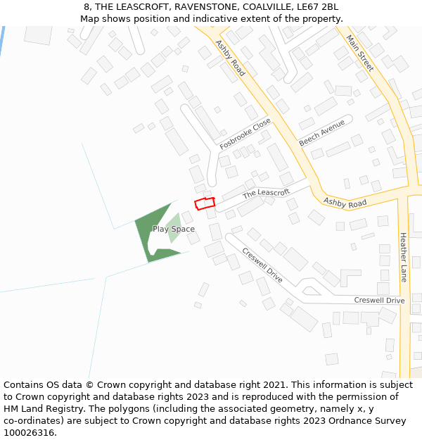 8, THE LEASCROFT, RAVENSTONE, COALVILLE, LE67 2BL: Location map and indicative extent of plot