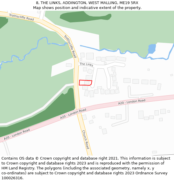 8, THE LINKS, ADDINGTON, WEST MALLING, ME19 5RX: Location map and indicative extent of plot