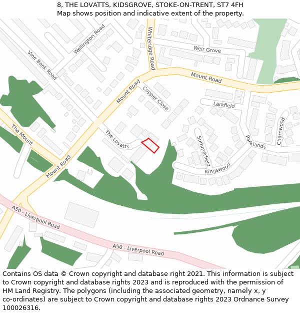 8, THE LOVATTS, KIDSGROVE, STOKE-ON-TRENT, ST7 4FH: Location map and indicative extent of plot