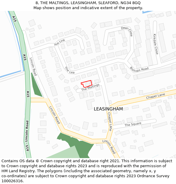 8, THE MALTINGS, LEASINGHAM, SLEAFORD, NG34 8GQ: Location map and indicative extent of plot