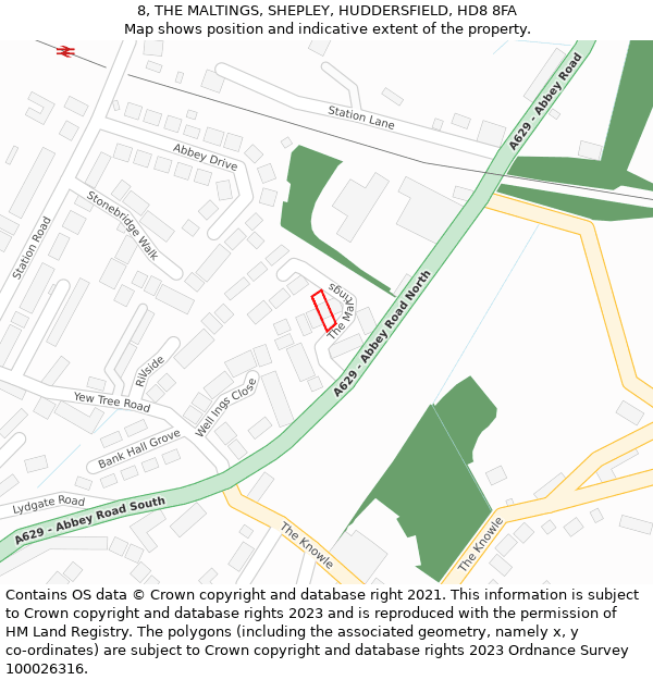 8, THE MALTINGS, SHEPLEY, HUDDERSFIELD, HD8 8FA: Location map and indicative extent of plot