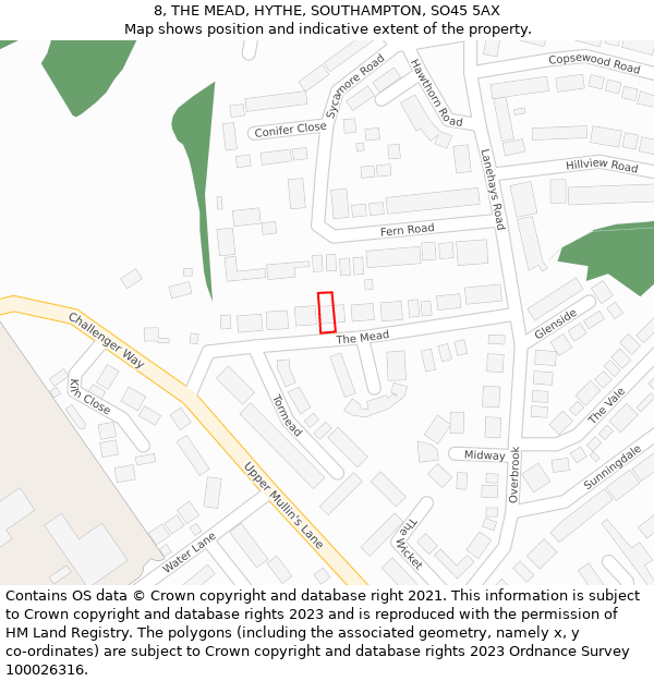 8, THE MEAD, HYTHE, SOUTHAMPTON, SO45 5AX: Location map and indicative extent of plot