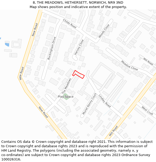 8, THE MEADOWS, HETHERSETT, NORWICH, NR9 3ND: Location map and indicative extent of plot