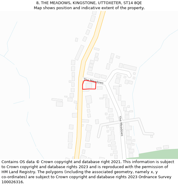8, THE MEADOWS, KINGSTONE, UTTOXETER, ST14 8QE: Location map and indicative extent of plot
