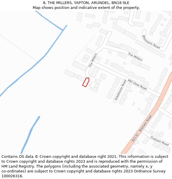 8, THE MILLERS, YAPTON, ARUNDEL, BN18 0LE: Location map and indicative extent of plot