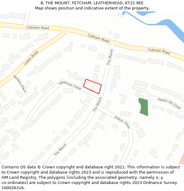 8, THE MOUNT, FETCHAM, LEATHERHEAD, KT22 9EE: Location map and indicative extent of plot