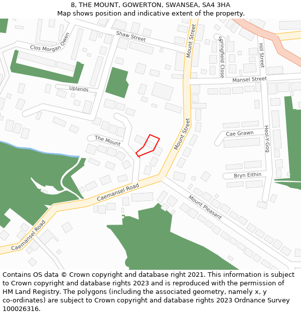 8, THE MOUNT, GOWERTON, SWANSEA, SA4 3HA: Location map and indicative extent of plot