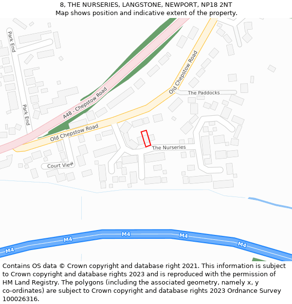 8, THE NURSERIES, LANGSTONE, NEWPORT, NP18 2NT: Location map and indicative extent of plot