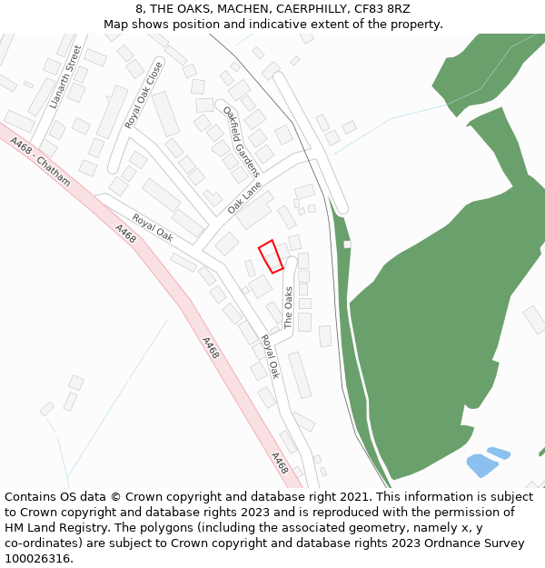 8, THE OAKS, MACHEN, CAERPHILLY, CF83 8RZ: Location map and indicative extent of plot