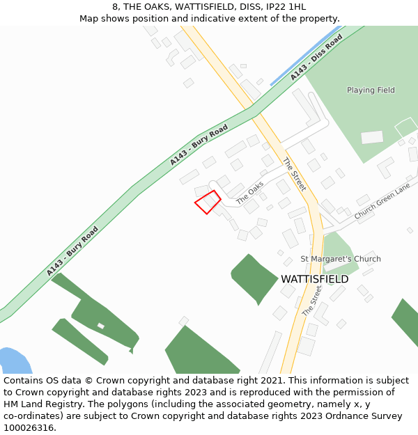 8, THE OAKS, WATTISFIELD, DISS, IP22 1HL: Location map and indicative extent of plot