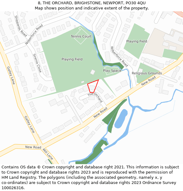 8, THE ORCHARD, BRIGHSTONE, NEWPORT, PO30 4QU: Location map and indicative extent of plot