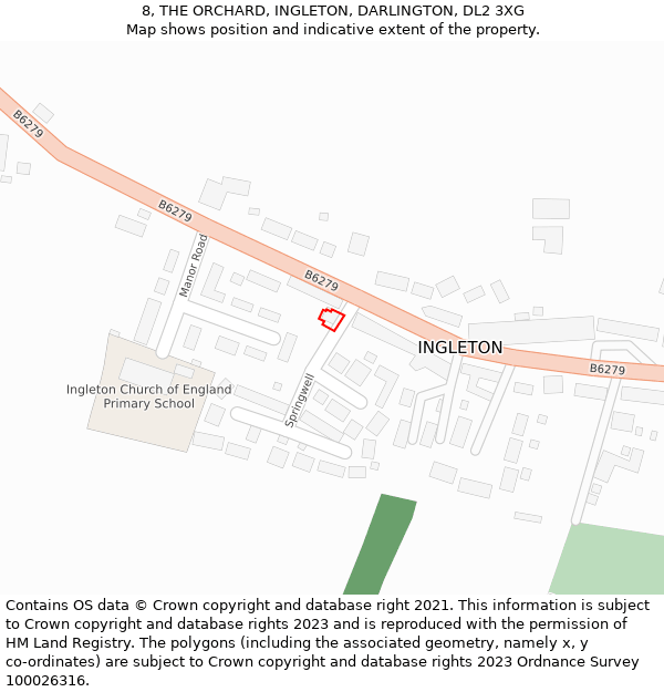 8, THE ORCHARD, INGLETON, DARLINGTON, DL2 3XG: Location map and indicative extent of plot