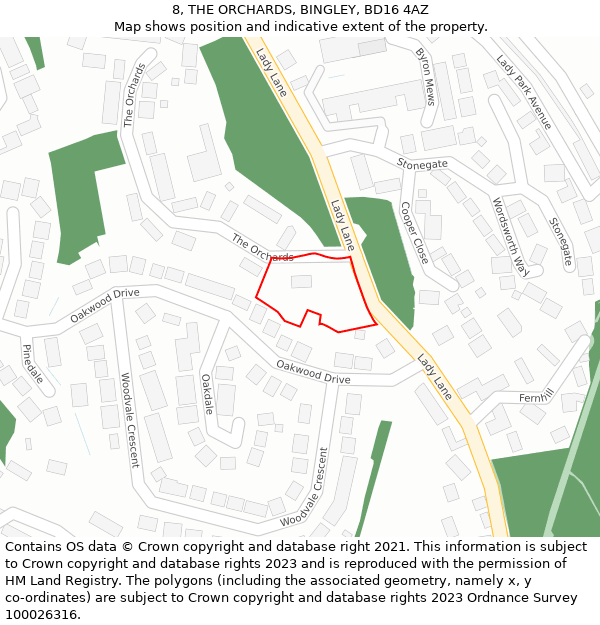 8, THE ORCHARDS, BINGLEY, BD16 4AZ: Location map and indicative extent of plot