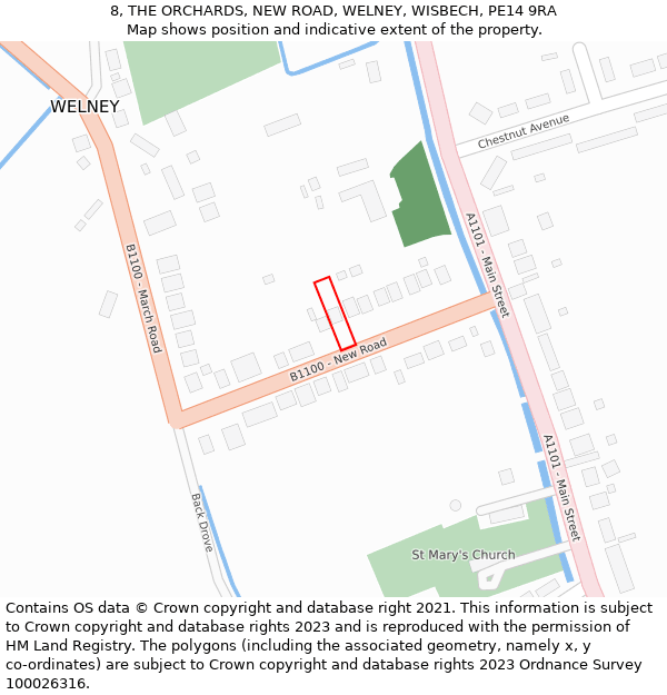 8, THE ORCHARDS, NEW ROAD, WELNEY, WISBECH, PE14 9RA: Location map and indicative extent of plot