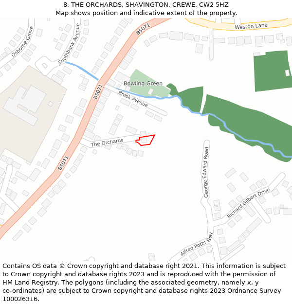 8, THE ORCHARDS, SHAVINGTON, CREWE, CW2 5HZ: Location map and indicative extent of plot