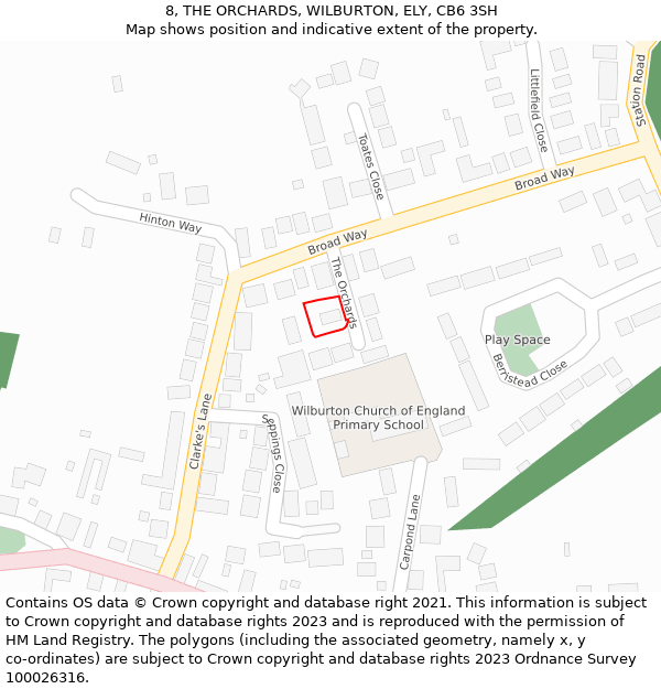 8, THE ORCHARDS, WILBURTON, ELY, CB6 3SH: Location map and indicative extent of plot