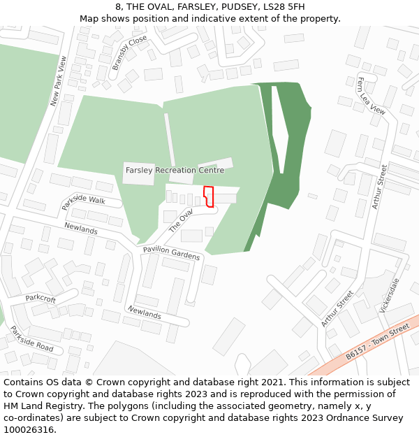 8, THE OVAL, FARSLEY, PUDSEY, LS28 5FH: Location map and indicative extent of plot