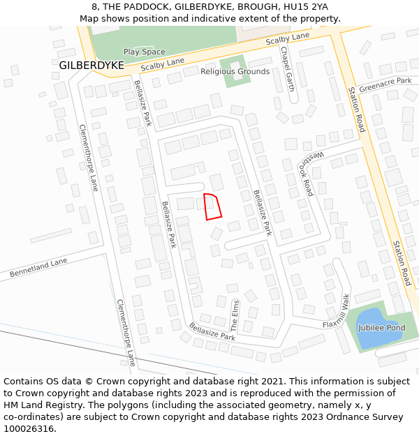 8, THE PADDOCK, GILBERDYKE, BROUGH, HU15 2YA: Location map and indicative extent of plot