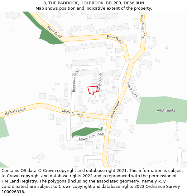 8, THE PADDOCK, HOLBROOK, BELPER, DE56 0UN: Location map and indicative extent of plot