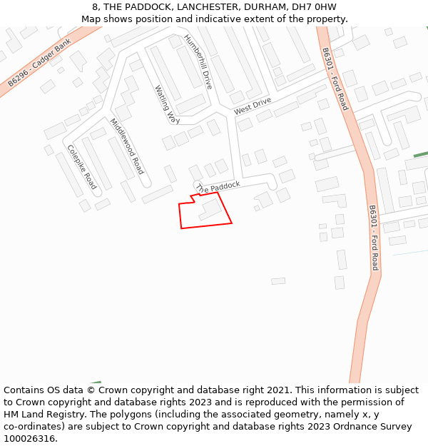 8, THE PADDOCK, LANCHESTER, DURHAM, DH7 0HW: Location map and indicative extent of plot