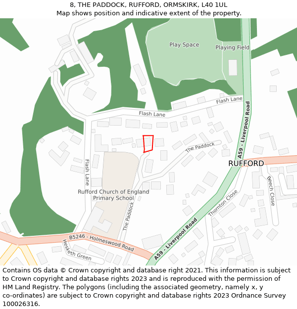 8, THE PADDOCK, RUFFORD, ORMSKIRK, L40 1UL: Location map and indicative extent of plot