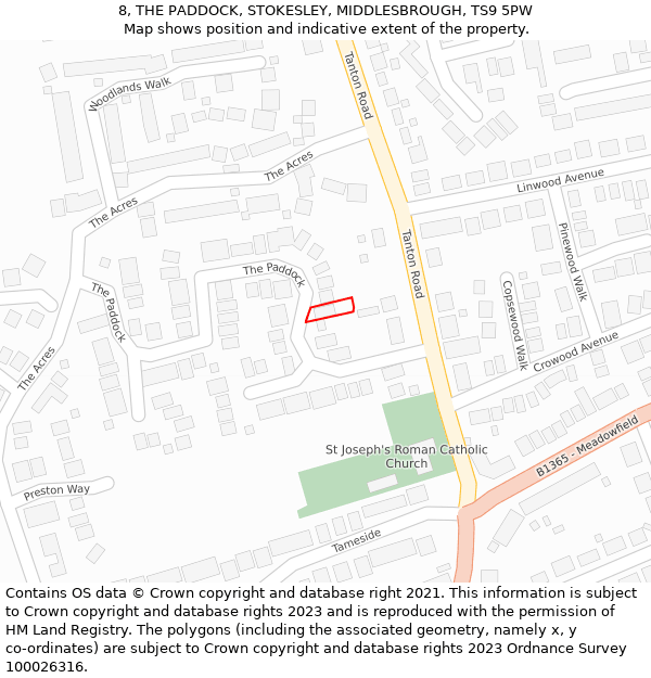 8, THE PADDOCK, STOKESLEY, MIDDLESBROUGH, TS9 5PW: Location map and indicative extent of plot