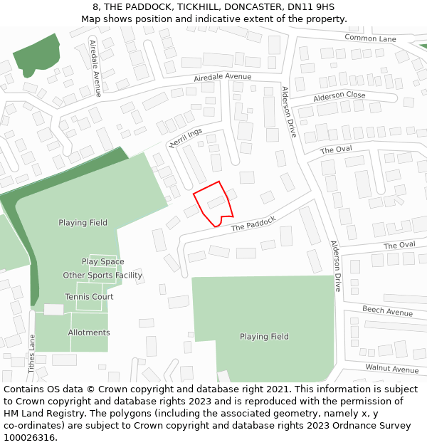 8, THE PADDOCK, TICKHILL, DONCASTER, DN11 9HS: Location map and indicative extent of plot