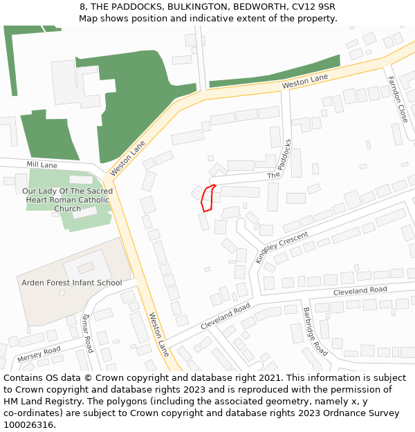 8, THE PADDOCKS, BULKINGTON, BEDWORTH, CV12 9SR: Location map and indicative extent of plot