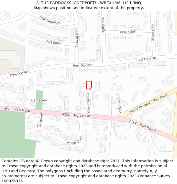 8, THE PADDOCKS, COEDPOETH, WREXHAM, LL11 3NQ: Location map and indicative extent of plot