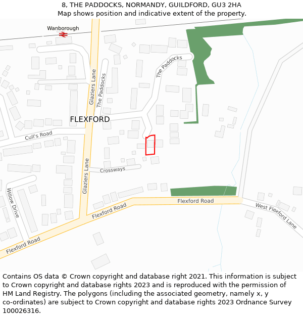 8, THE PADDOCKS, NORMANDY, GUILDFORD, GU3 2HA: Location map and indicative extent of plot