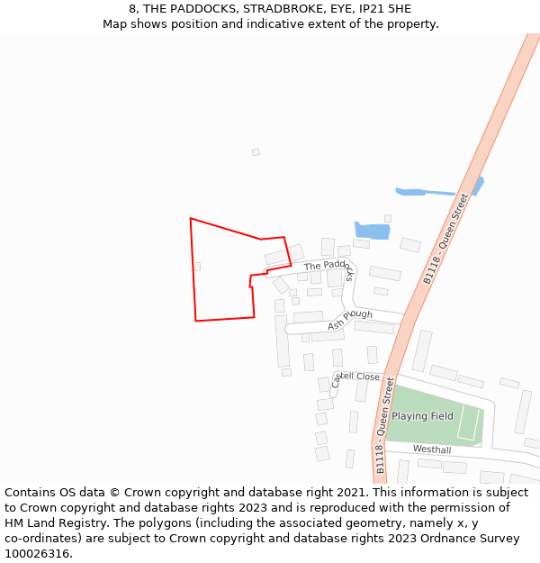 8, THE PADDOCKS, STRADBROKE, EYE, IP21 5HE: Location map and indicative extent of plot