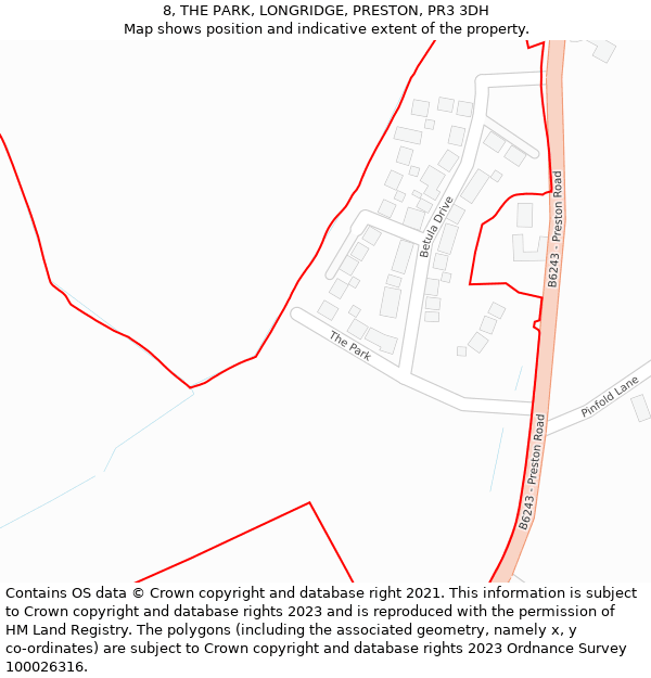 8, THE PARK, LONGRIDGE, PRESTON, PR3 3DH: Location map and indicative extent of plot