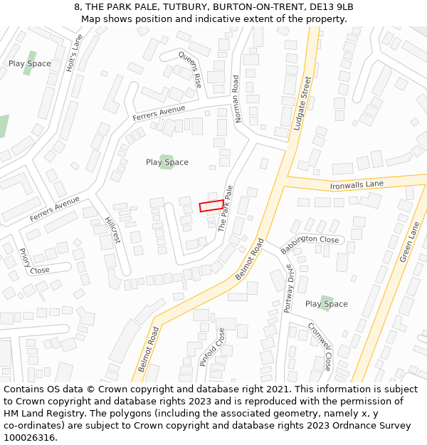 8, THE PARK PALE, TUTBURY, BURTON-ON-TRENT, DE13 9LB: Location map and indicative extent of plot